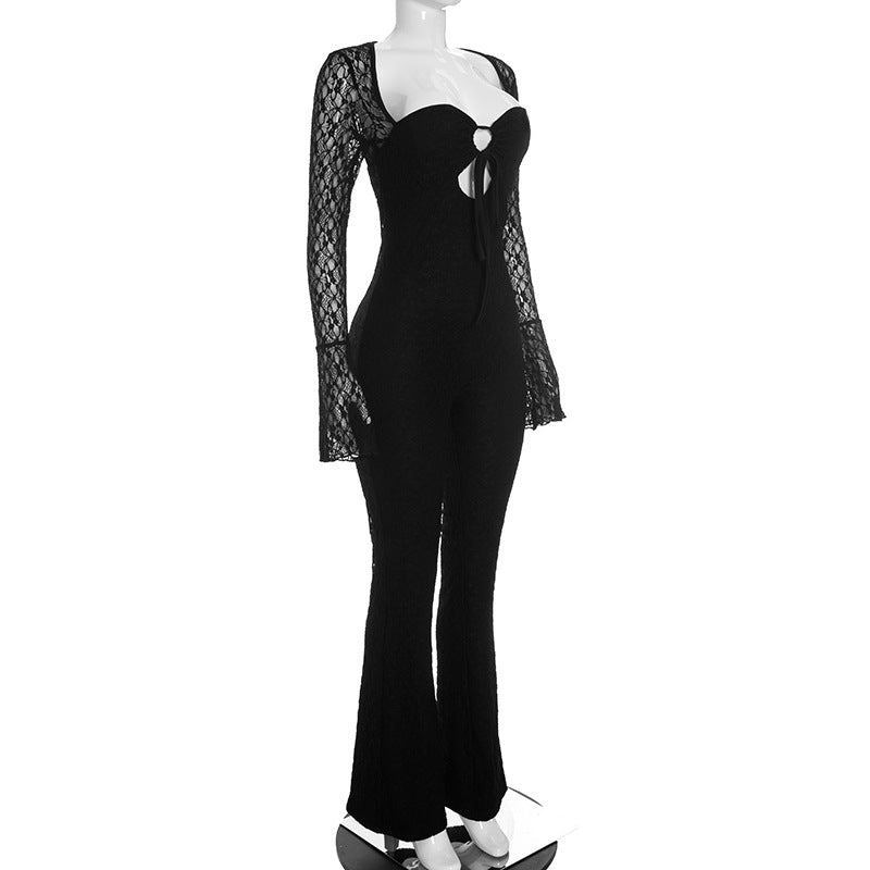 Women's Lace Cut Out Flare Jumpsuit