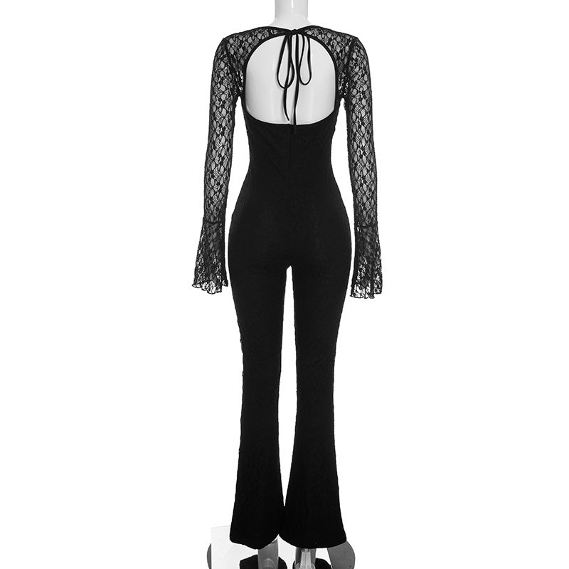 Women's Lace Cut Out Flare Jumpsuit