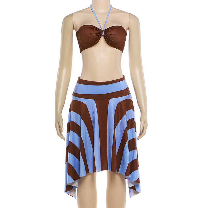Women's Halter Crop Top & Skirt Set
