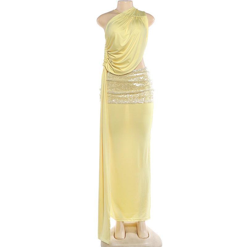 Women's One Shoulder Sequin Maxi Dress