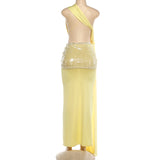 Women's One Shoulder Sequin Maxi Dress