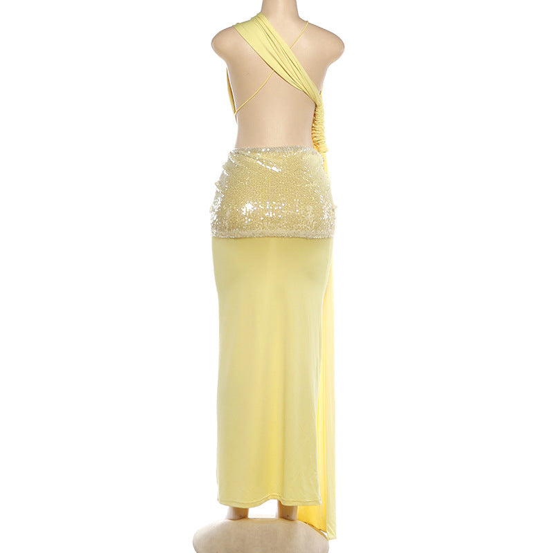 Women's One Shoulder Sequin Maxi Dress