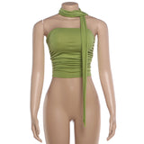 Ruched Strapless Tube Top With Scarf