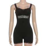 Muse Brnd Rhinestone Lace Trim Romper
