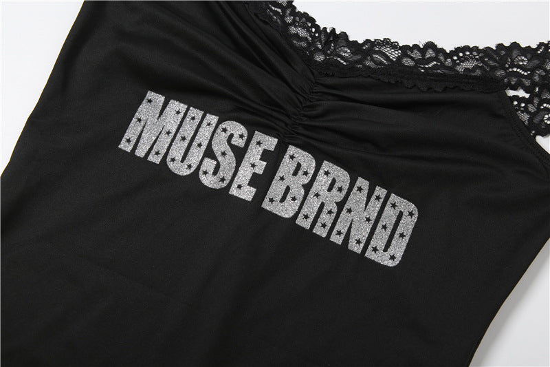 Muse Brnd Rhinestone Lace Trim Romper