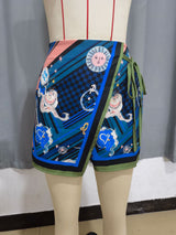 Jungle Safari Print Wrap Mini Skirt with Side Tie
