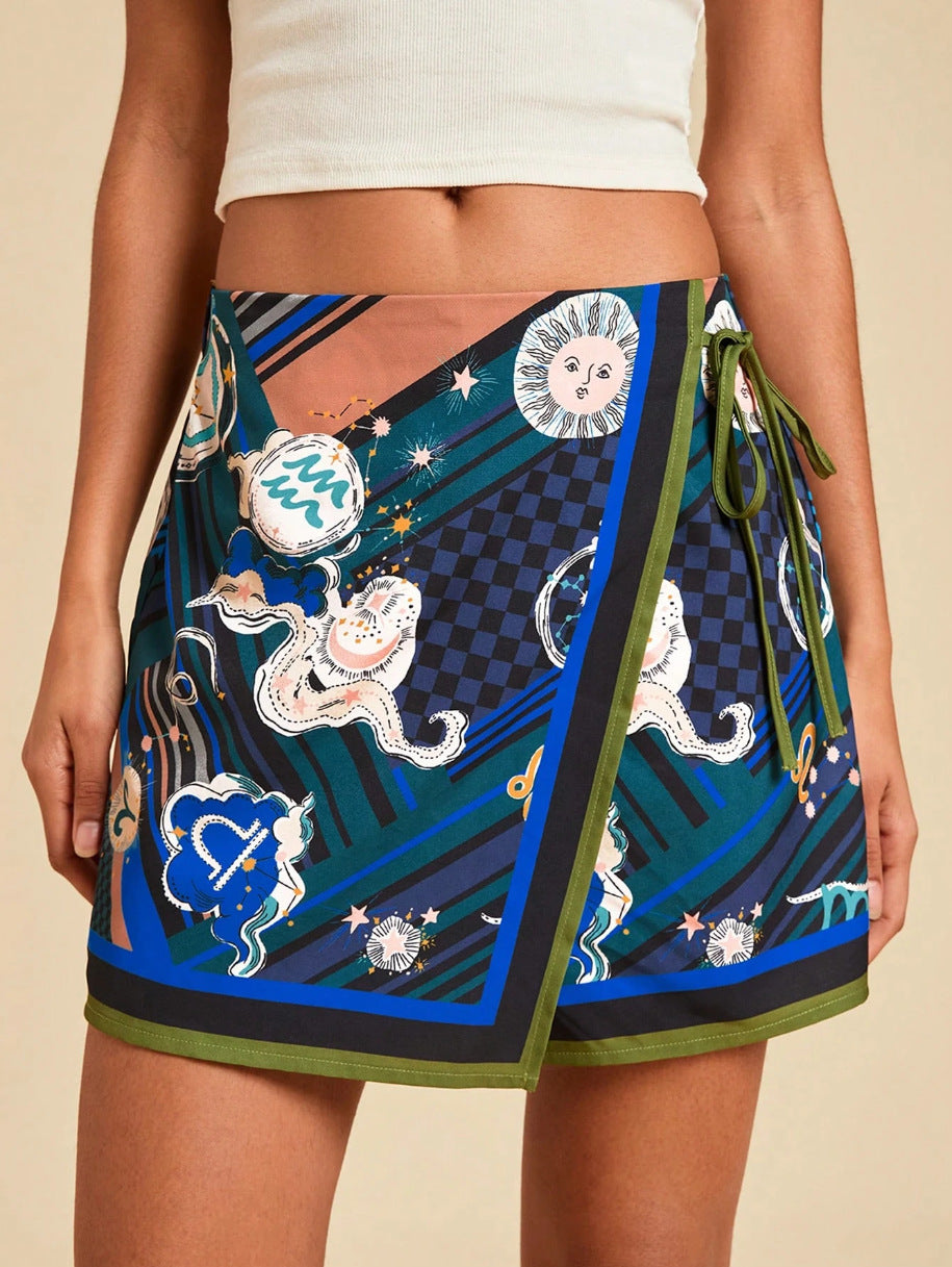 Jungle Safari Print Wrap Mini Skirt with Side Tie