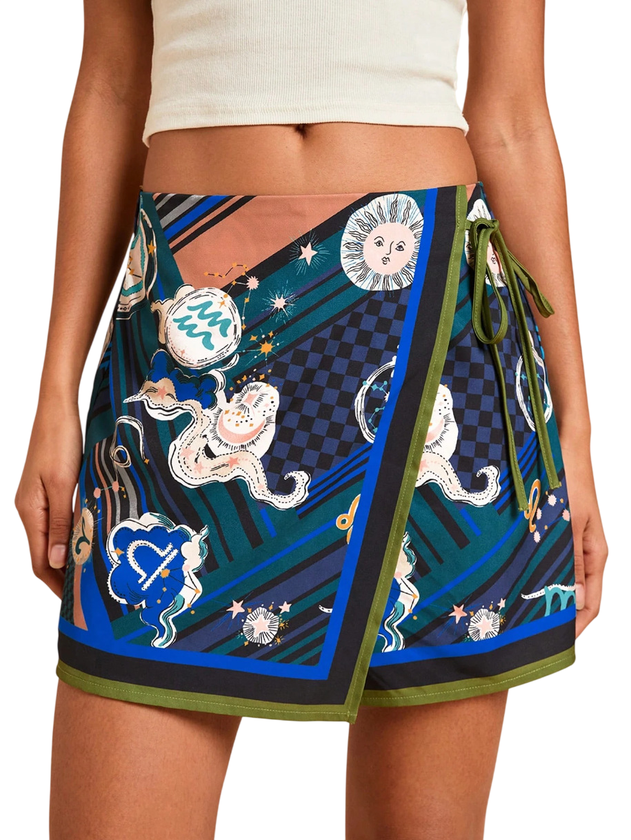 Jungle Safari Print Wrap Mini Skirt with Side Tie