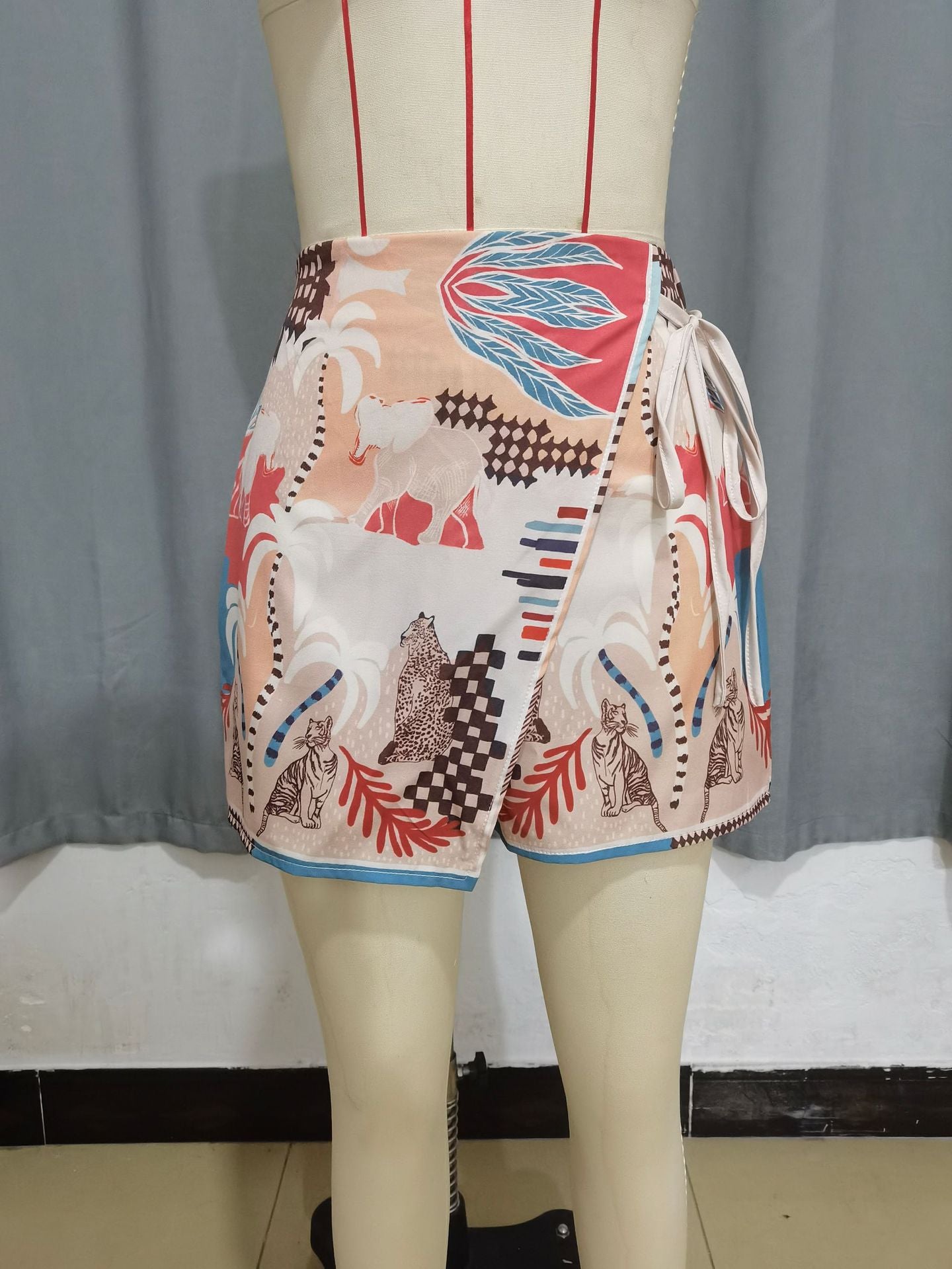 Jungle Safari Print Wrap Mini Skirt with Side Tie