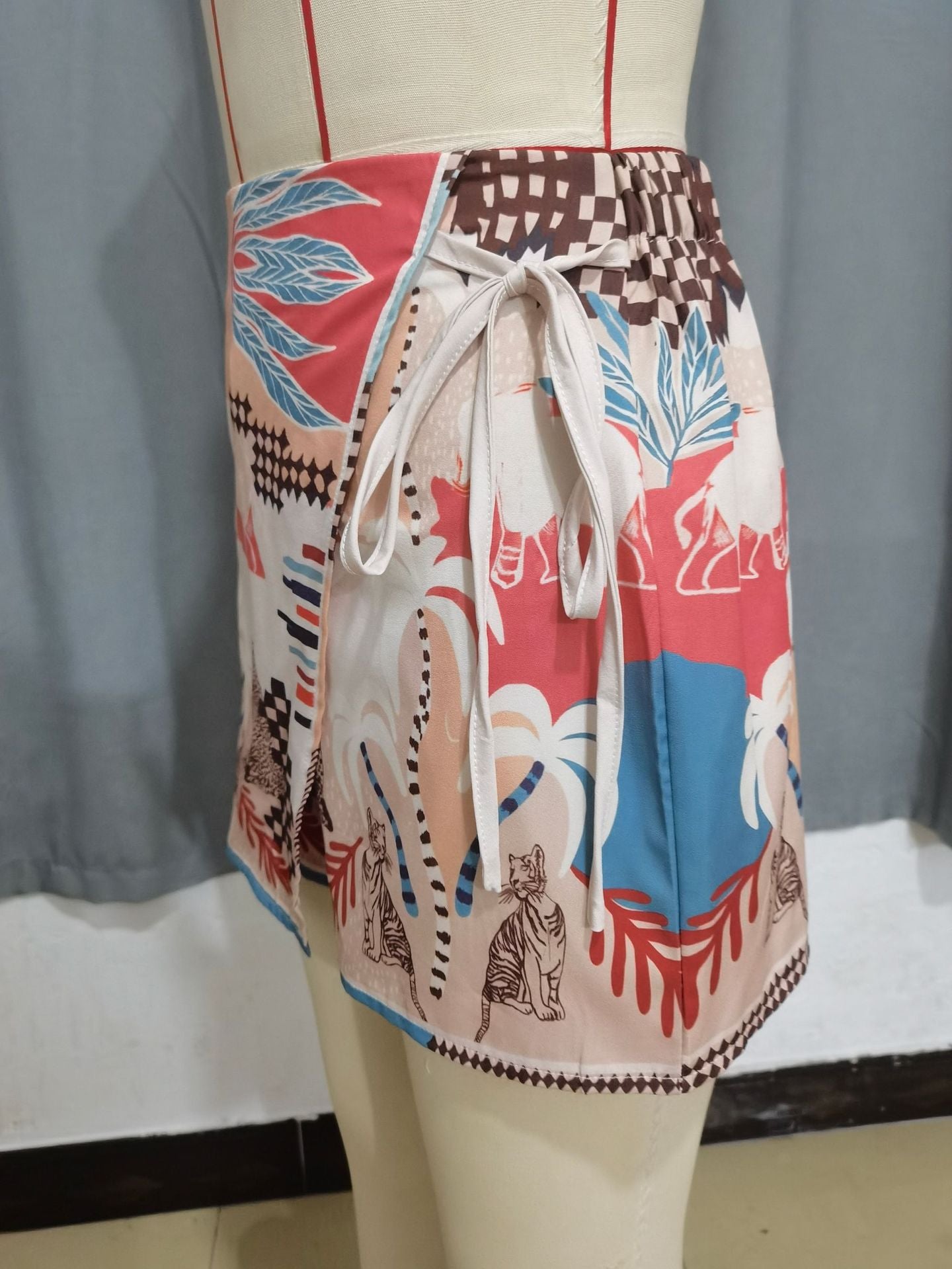 Jungle Safari Print Wrap Mini Skirt with Side Tie