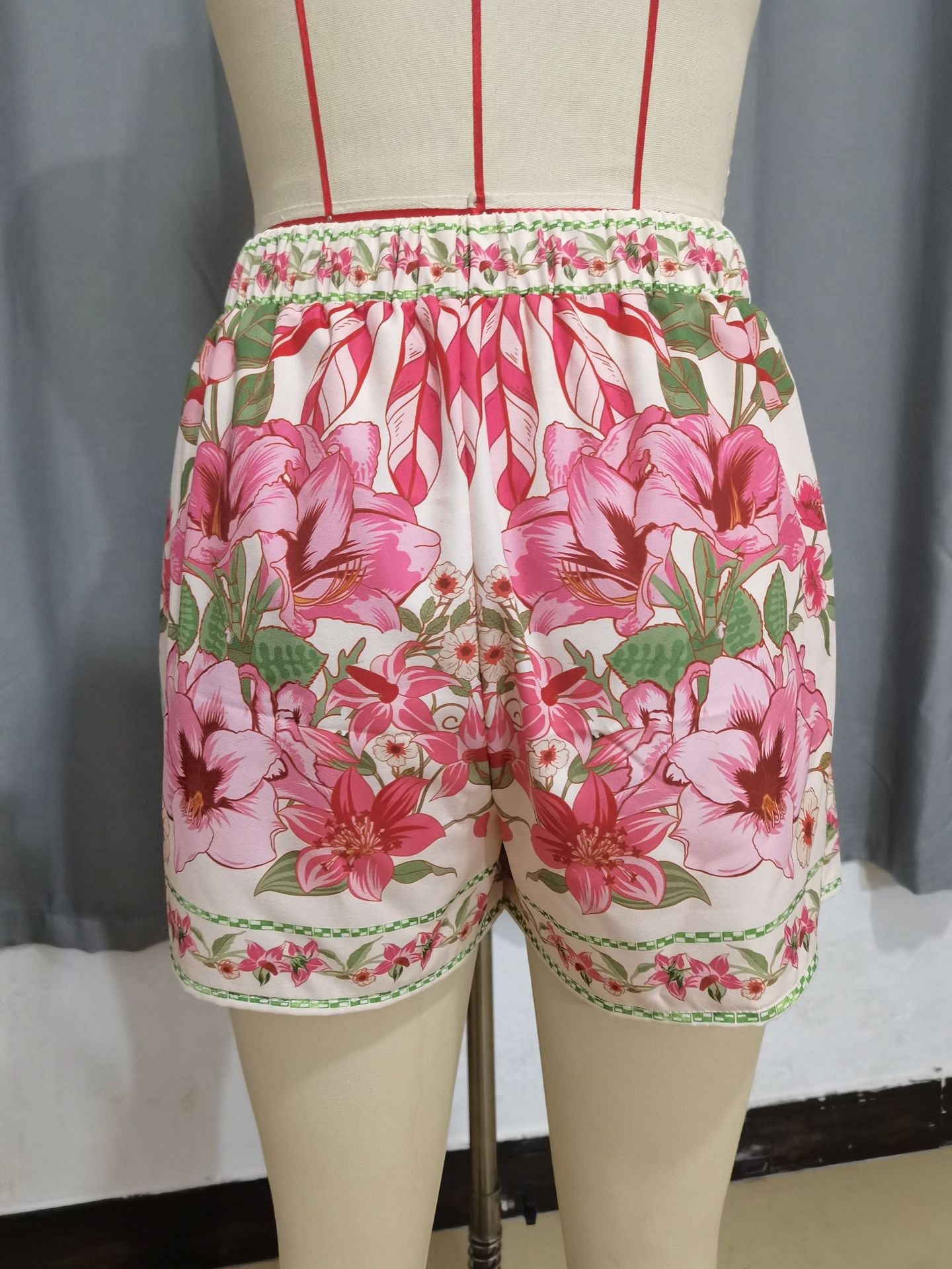 High-Waisted Flowy Floral Shorts with Drawstring