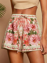 High-Waisted Flowy Floral Shorts with Drawstring