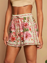 High-Waisted Flowy Floral Shorts with Drawstring