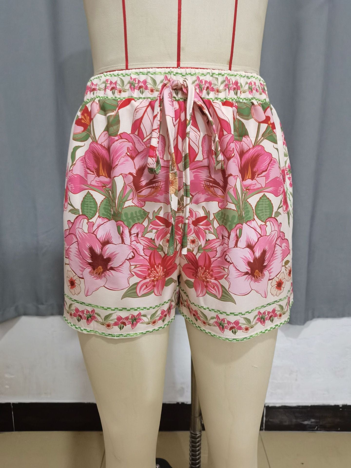 High-Waisted Flowy Floral Shorts with Drawstring