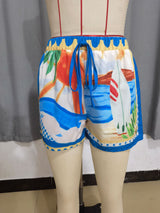 High-Waisted Flowy Floral Shorts with Drawstring