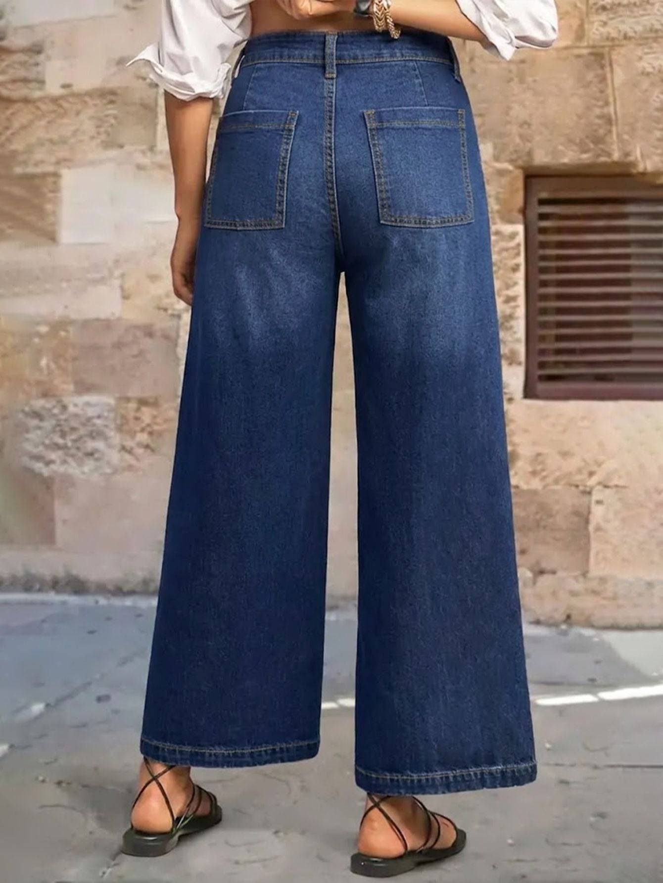 High-Waist Wide-Leg Crop Jeans with Patch Pockets