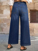 High-Waist Wide-Leg Crop Jeans with Patch Pockets