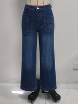 High-Waist Wide-Leg Crop Jeans with Patch Pockets