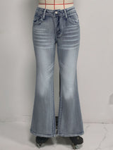 Light Wash Flare Jeans with Whiskering & Fading