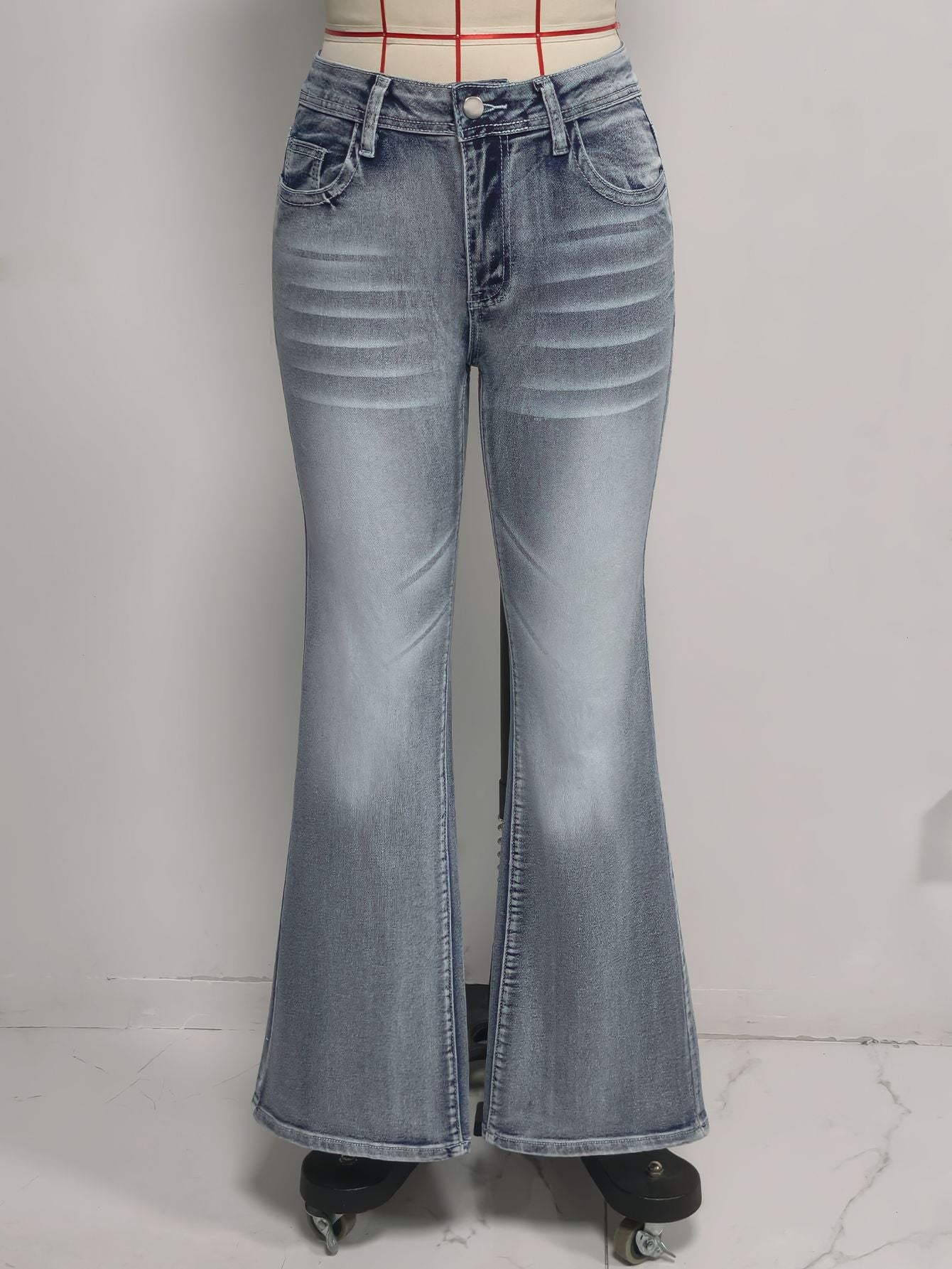 Light Wash Flare Jeans with Whiskering & Fading