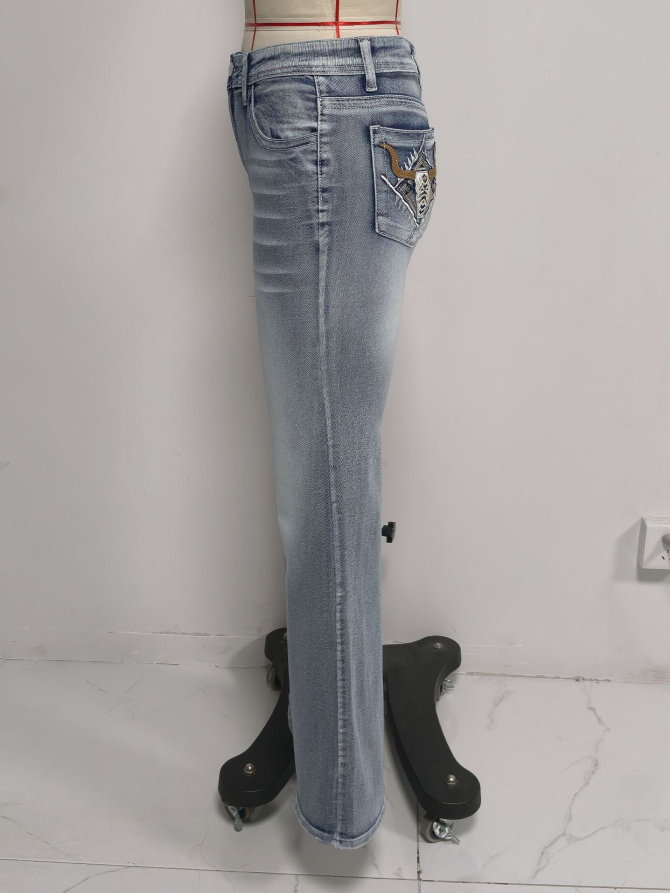 Light Wash Flare Jeans with Whiskering & Fading