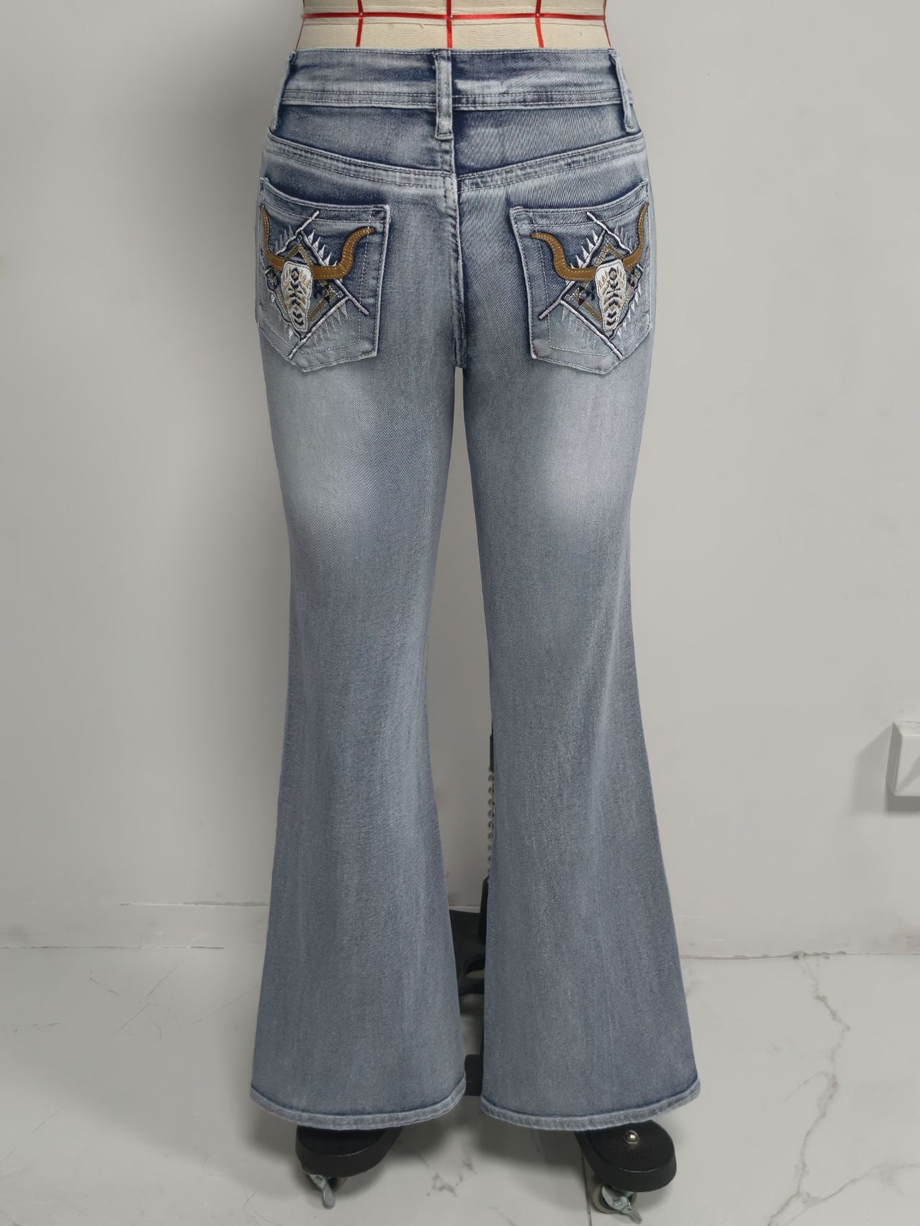 Light Wash Flare Jeans with Whiskering & Fading