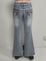 Light Wash Flare Jeans with Whiskering & Fading