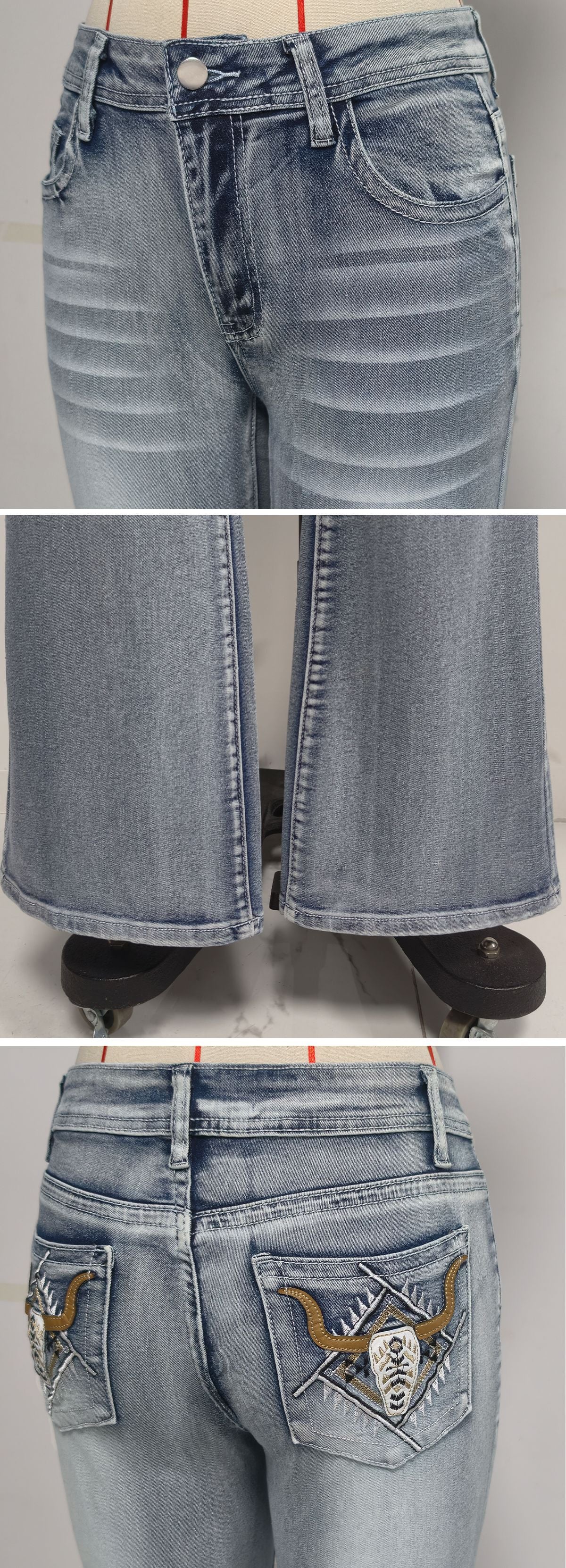 Light Wash Flare Jeans with Whiskering & Fading