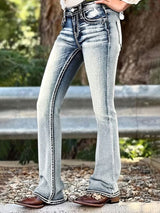 Light Wash Flare Jeans with Whiskering & Fading