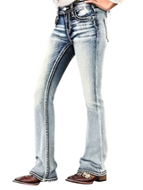 Light Wash Flare Jeans with Whiskering & Fading
