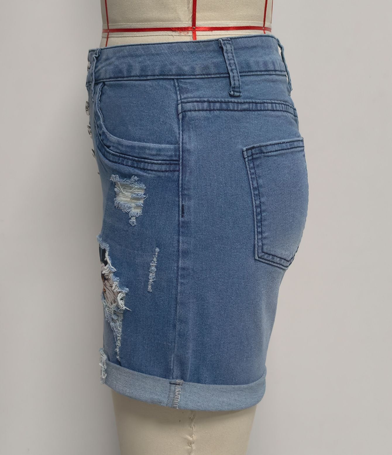 Patriotic Distressed Denim Shorts with Eagle Patch