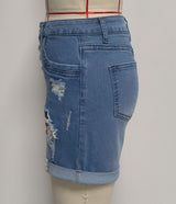 Patriotic Distressed Denim Shorts with Eagle Patch