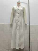  Sleeveless Striped Button-Down V-Neck Maxi Dress