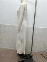  Sleeveless Striped Button-Down V-Neck Maxi Dress