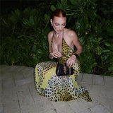 Leopard Halter Neck Backless Maxi Dress