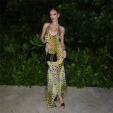 Leopard Halter Neck Backless Maxi Dress