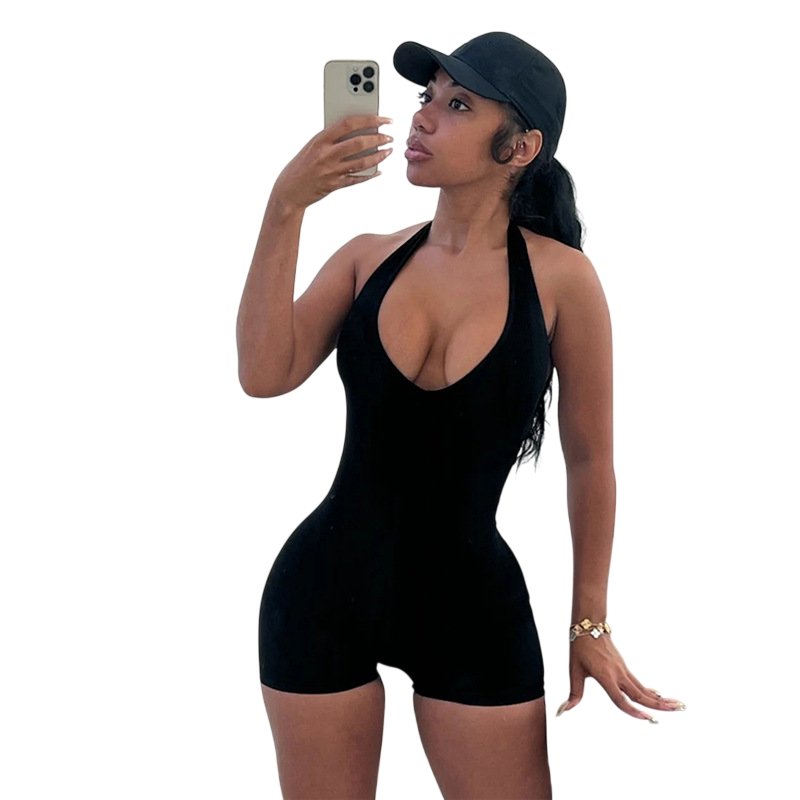 Halter Neck Plunge Backless Bodycon Romper