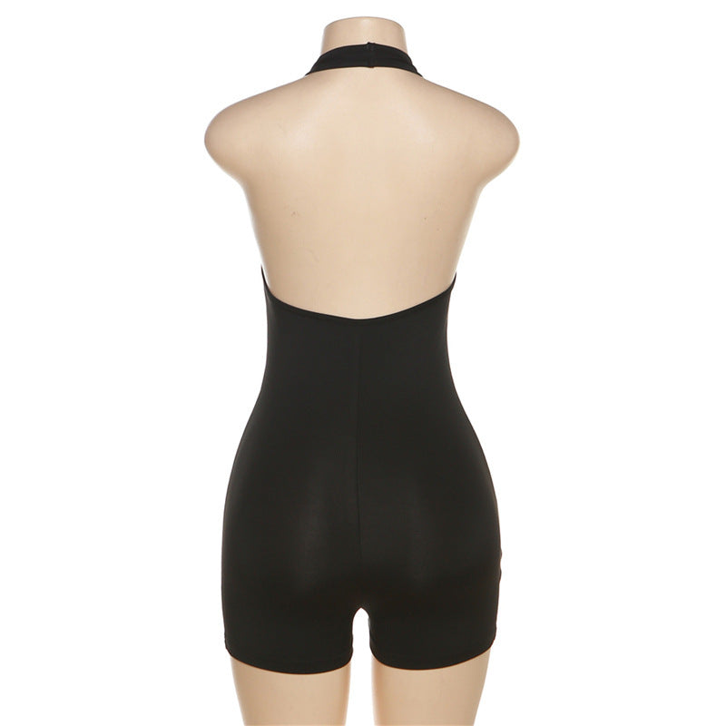 Halter Neck Plunge Backless Bodycon Romper