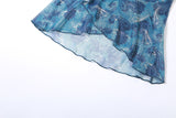 Blue Paisley Sheer Mesh Cami with Asymmetric Hem