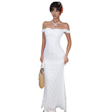 White Floral Lace Twist Ruffle Strap Maxi Dress