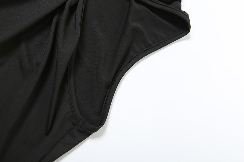Black High-Neck Halter Top with Gold Ring Detail