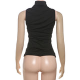 Black High-Neck Halter Top with Gold Ring Detail