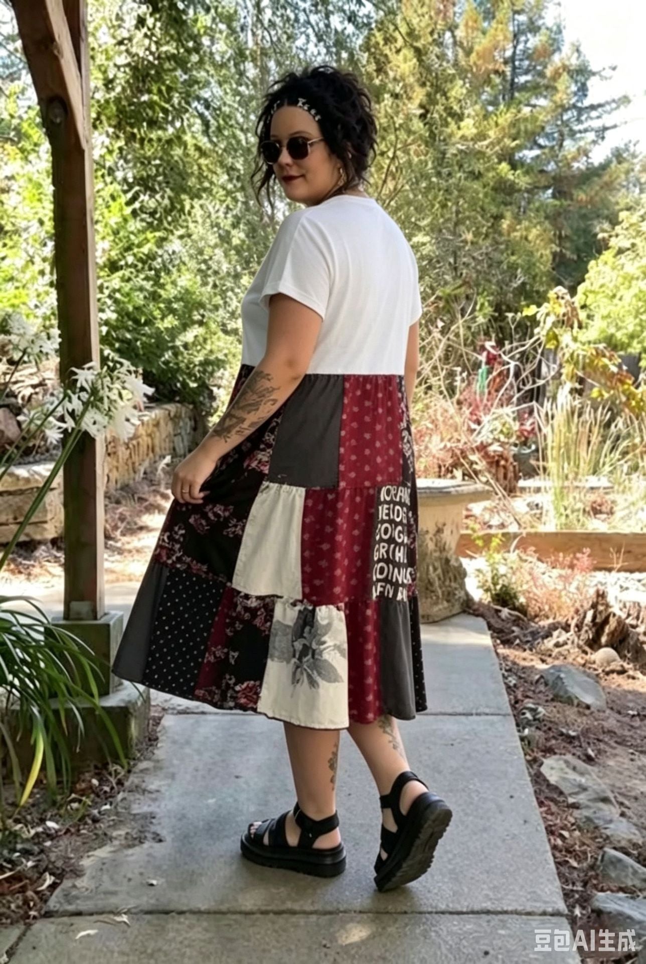 Patchwork Nirvana Graphic Midi Dress