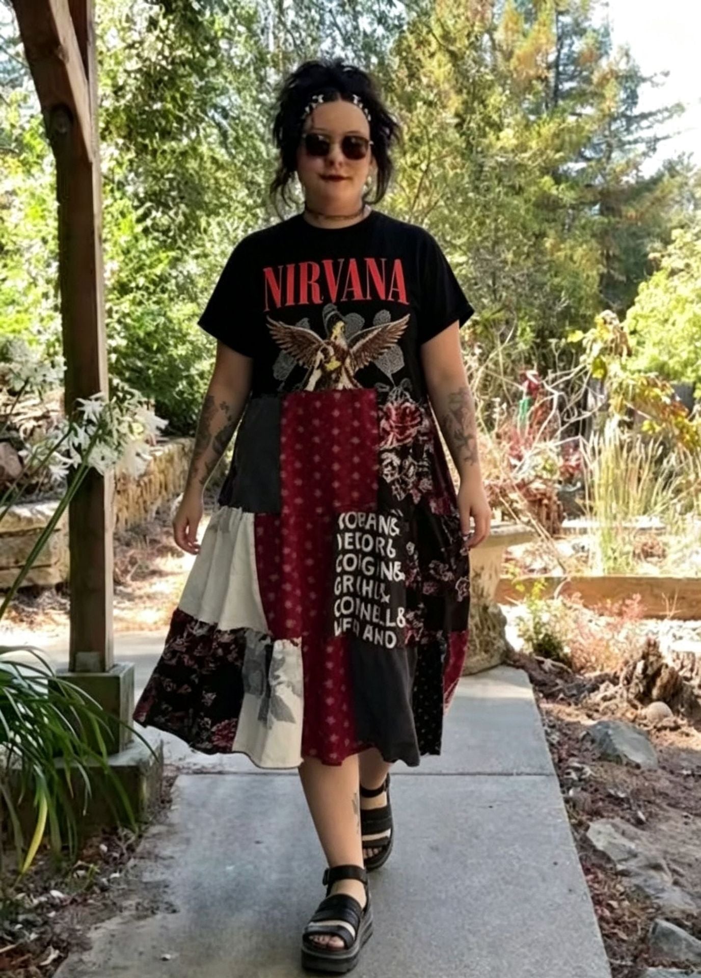 Patchwork Nirvana Graphic Midi Dress