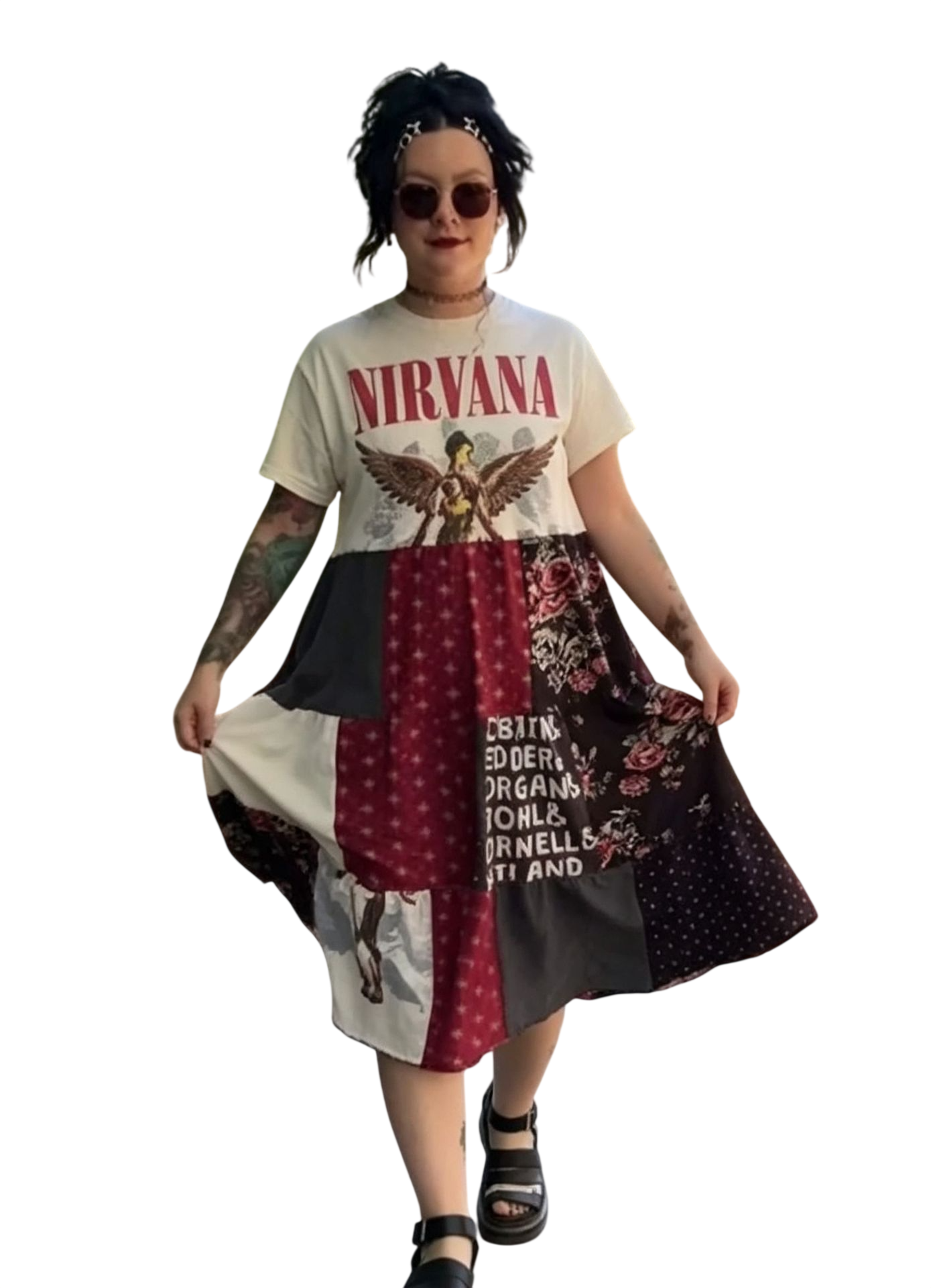 Patchwork Nirvana Graphic Midi Dress