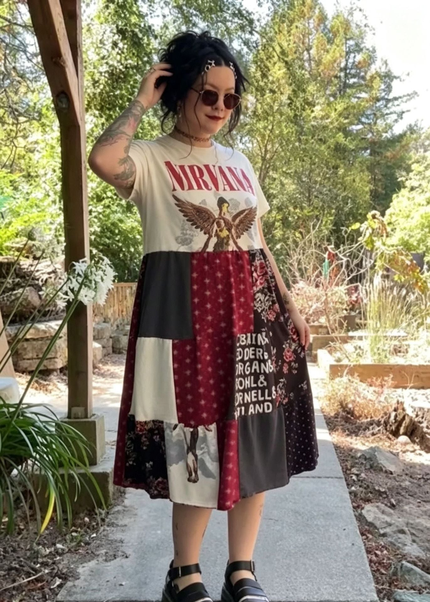 Patchwork Nirvana Graphic Midi Dress