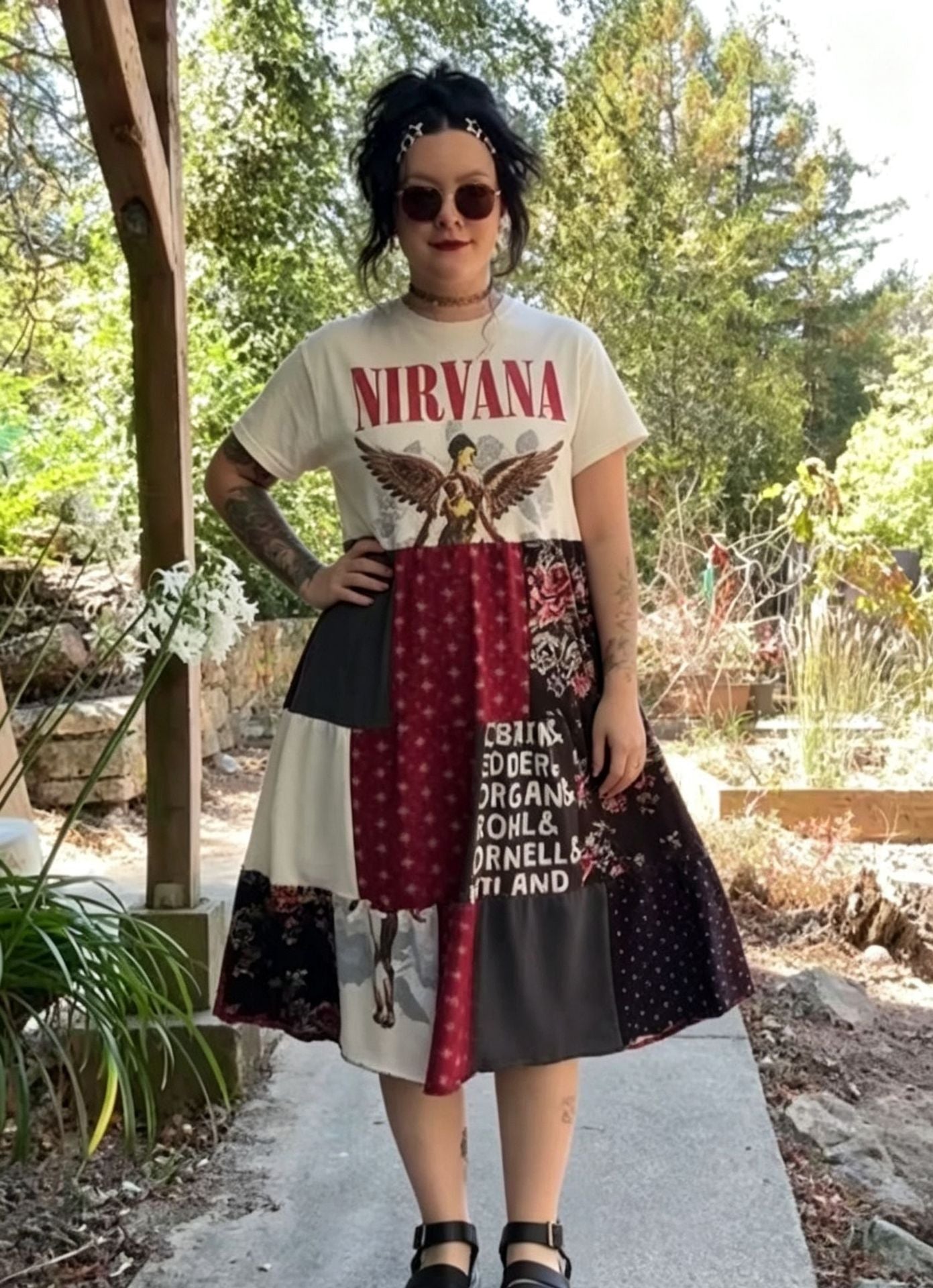 Patchwork Nirvana Graphic Midi Dress