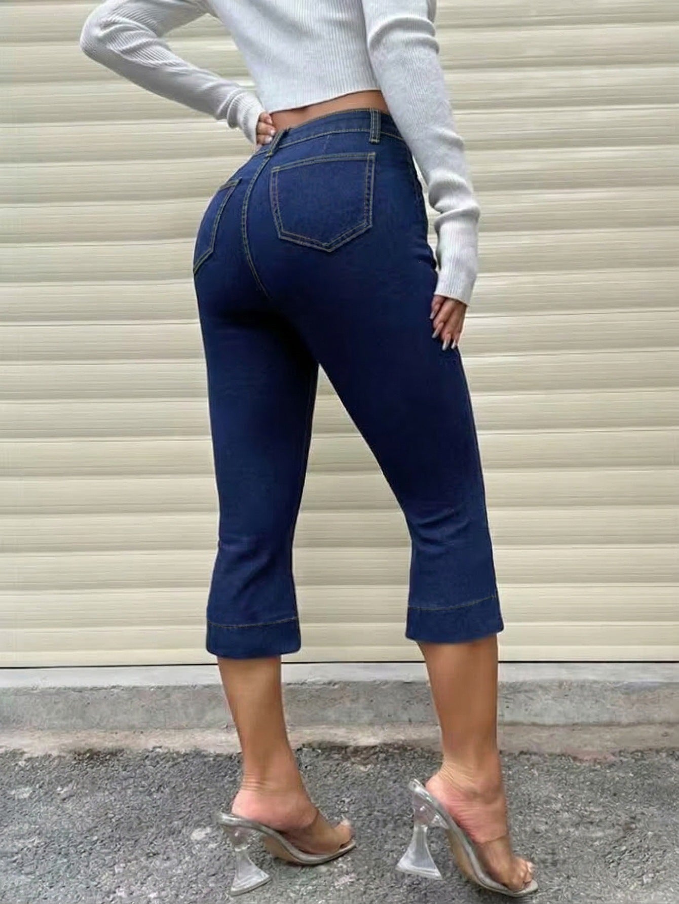 Women's High Waist Cropped Denim Jeans