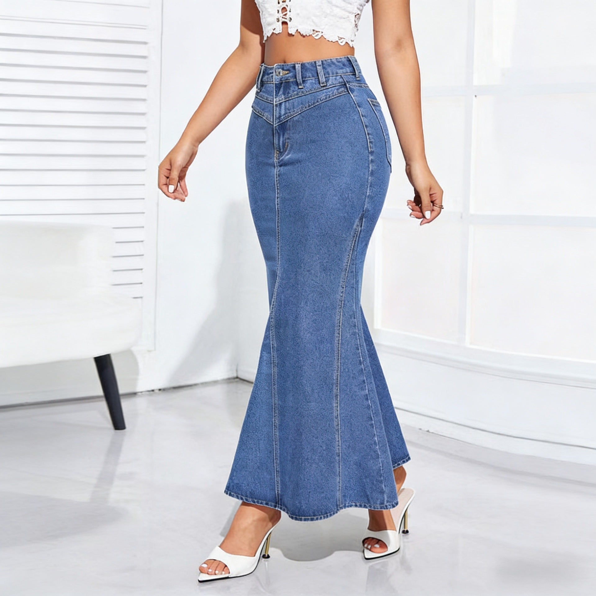 Women's High Waist Mermaid Denim Skirt