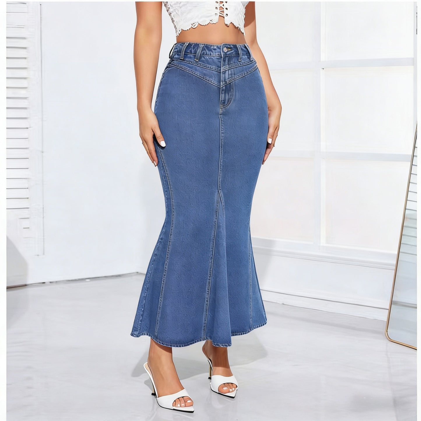 Women's High Waist Mermaid Denim Skirt